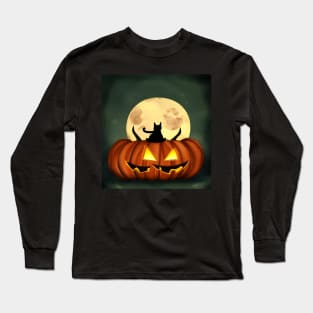 Black Cat Pumpkin Moon Long Sleeve T-Shirt